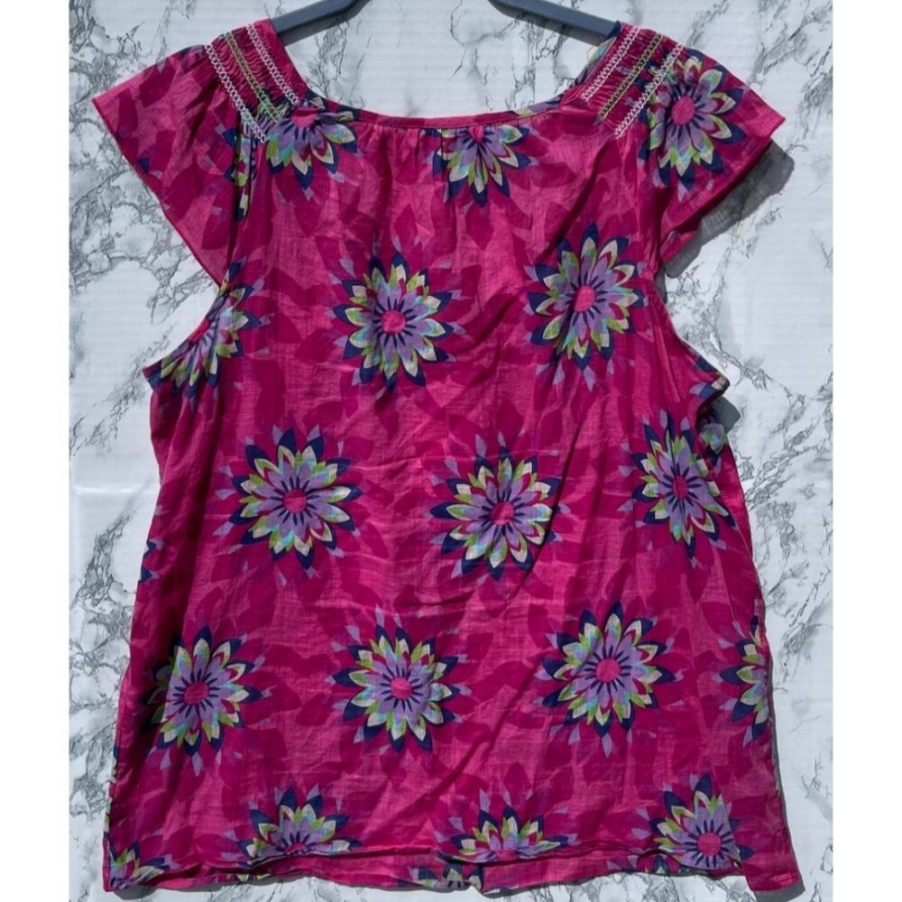 Old Navy Womens Floral Pink Boho Top With Beaded Detail Sz L Lightweight Cotton - Picture 2 of 9